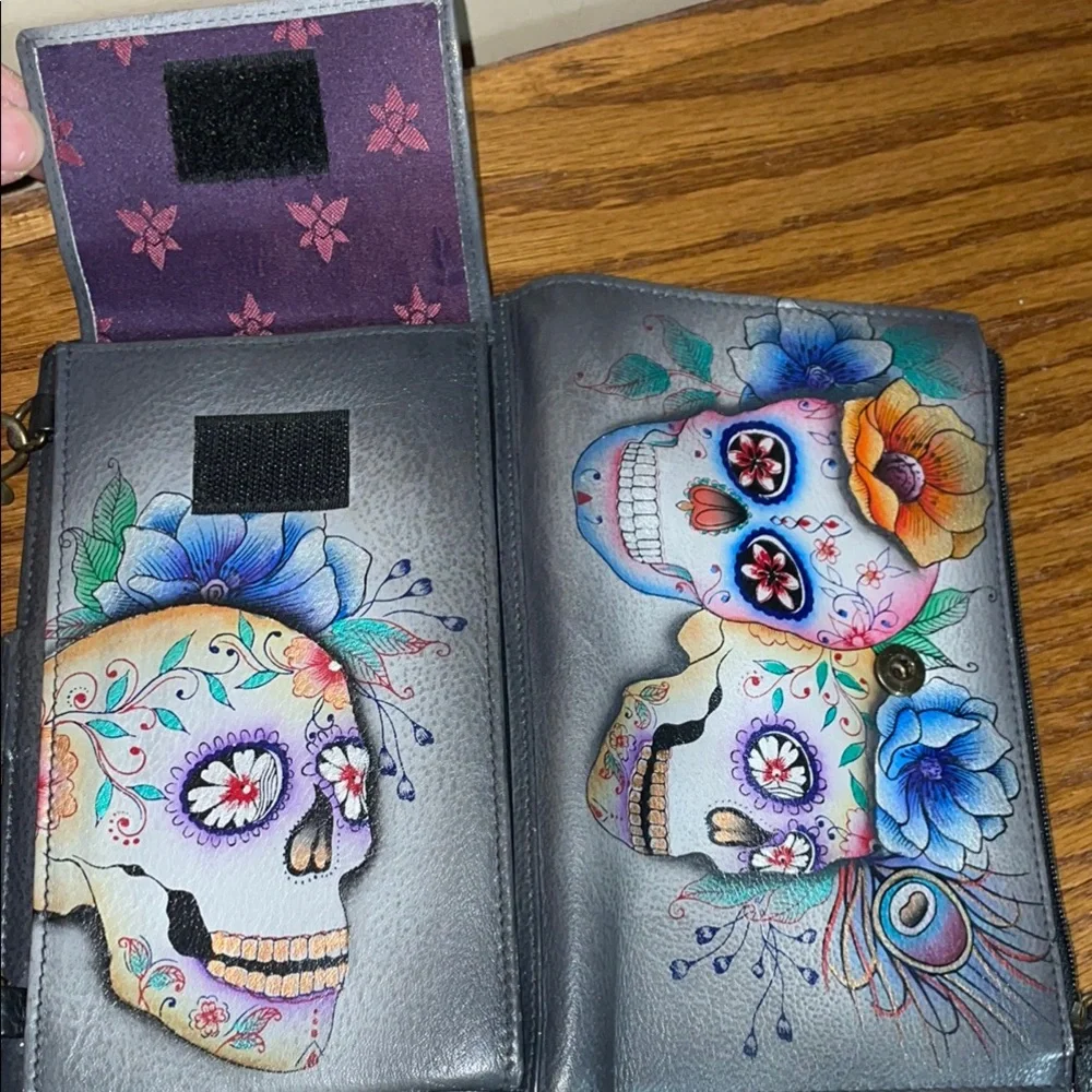 Anuschka Floral Skull Crossbody Bag - Picture 4 of 7